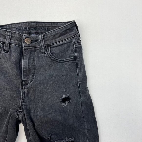 American Eagle Distress Skinny Jeans Charcoal Womens Size 0R Stretch - Picture 3 of 9